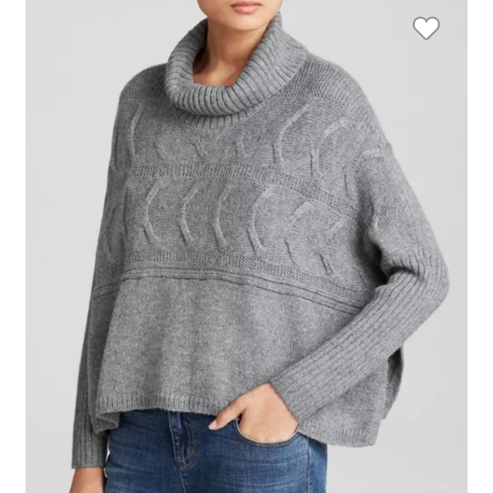 Eileen Fisher Cropped Boxy Cozy Gray Cableknit Turtleneck Alpaca Silk Sweater XL